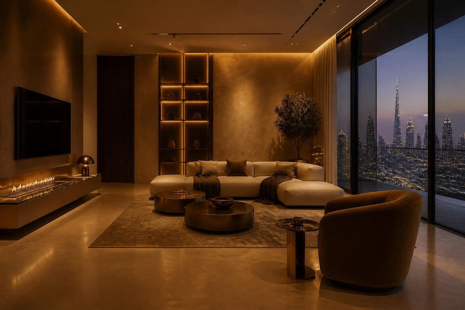 Luxury Dubai penthouse with seamless microcement floor and city view