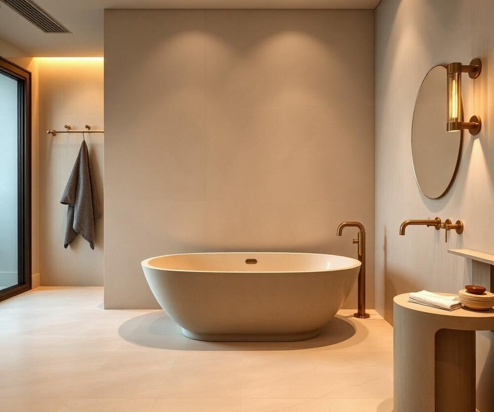 Luxury bathroom with microcement walls